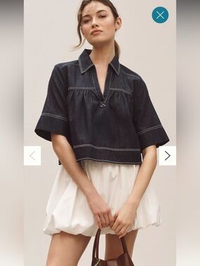 Pilcro Short-Sleeve Denim Swing Top